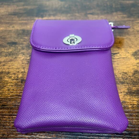 INICAT Crossbody Phone Bag Purple Removable Strap Stadium Size Purse Turn-Lock - Picture 1 of 8
